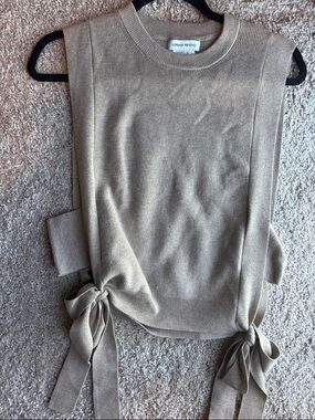 Women's Tan Sleeveless Knit Top with Side Tie